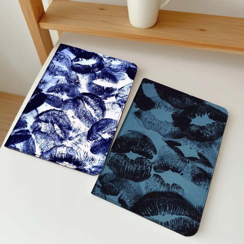 

Blue Lipstick Print Pattern Tablet Case For Apple iPad Air Pro mini 1 2 3 4 5 6 7 8 9 11 M2 M3 M5 M4 5th 6th 7th 10th 11th Gift