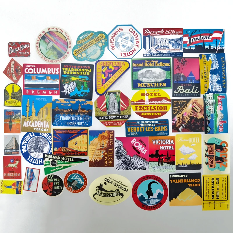 40 Pcs Smaller Stickers Travel Retro Sets Aesthetic Hotels Decals  Pegatinas for Laptop luggage Travel Case Decorate Waterproof