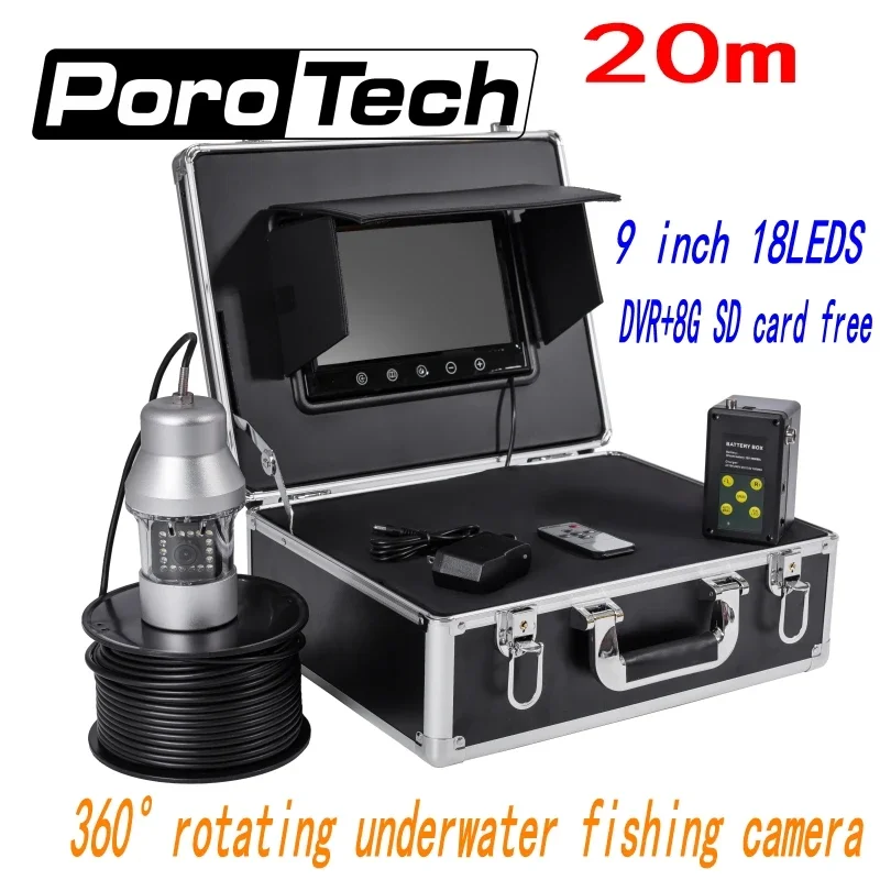 

F08A 20m 9" TFT Monitor HD Underwater Fishing camera 18pcs LED fish Finder 360 Degree Rotating Fishing Video Camera+8G card free