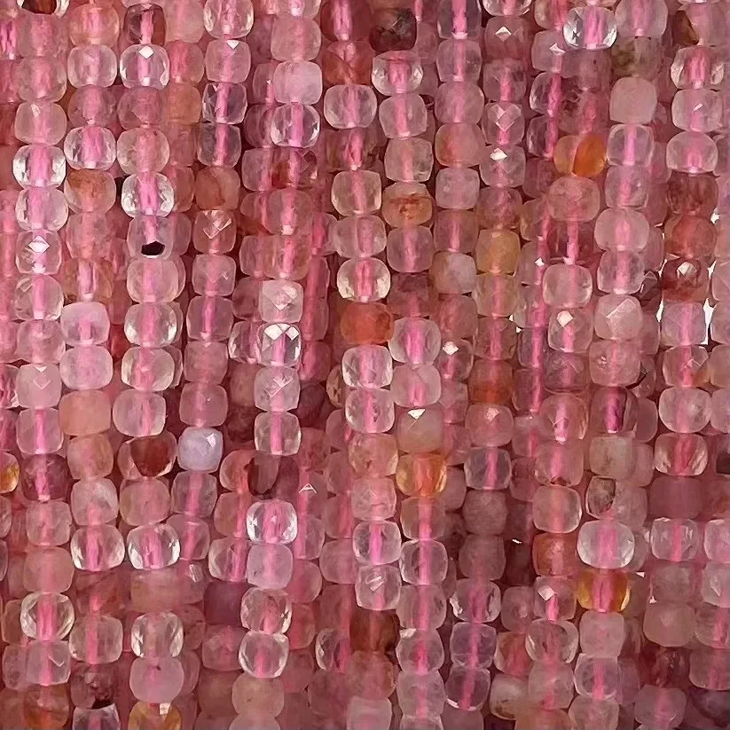 Natural Crystal Red Glue Flower Facted Square Cube 38cm Loose Beads for Jewerly Making Design Fashion Stone DIY Necklace or Gift