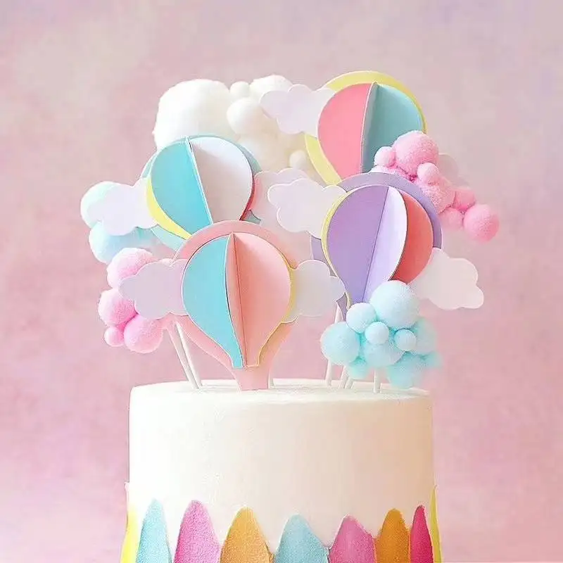 10 Uds. De adornos para tarta de nubes coloridas, bandera, globo de aire caliente, adornos para magdalenas de boda y cumpleaños, decoración para tarta para fiesta de bienvenida al bebé DIY