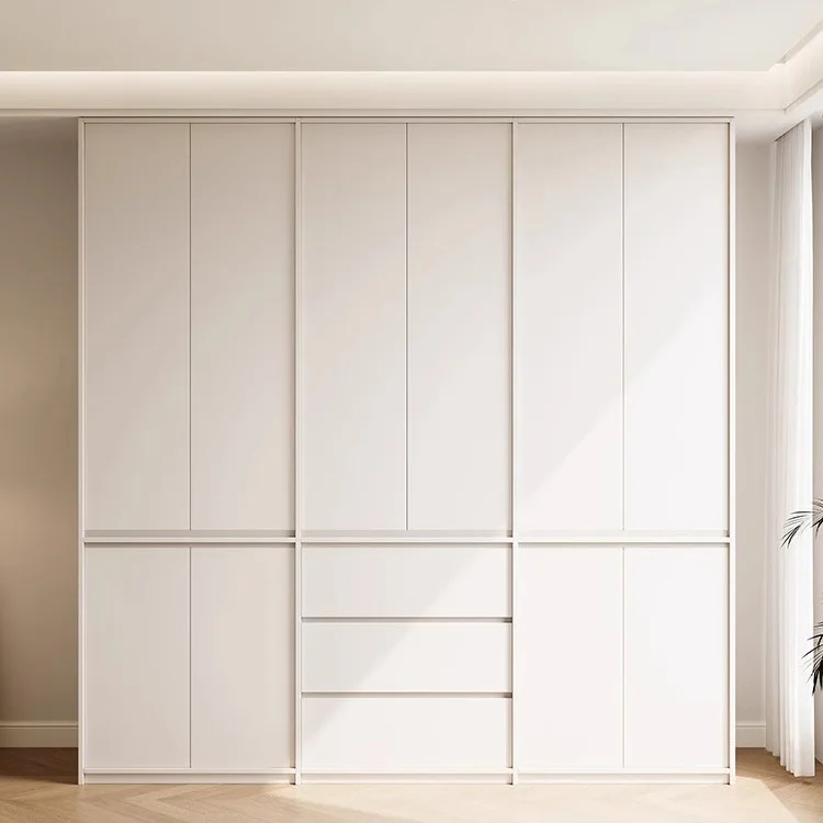 ENF grade oak solid wood wardrobe with frame line 2025 new segmented home bedroom handleless cabinet