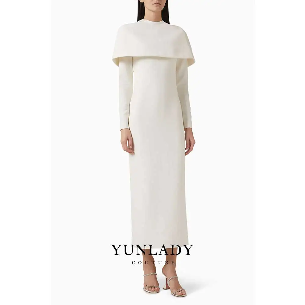 

YUNLAN Customized Dubai Elegant Ivory Wedding Bridal Long Sleeve Evening Dress 2025 Dinner Cape Dress High-End Ball Gown
