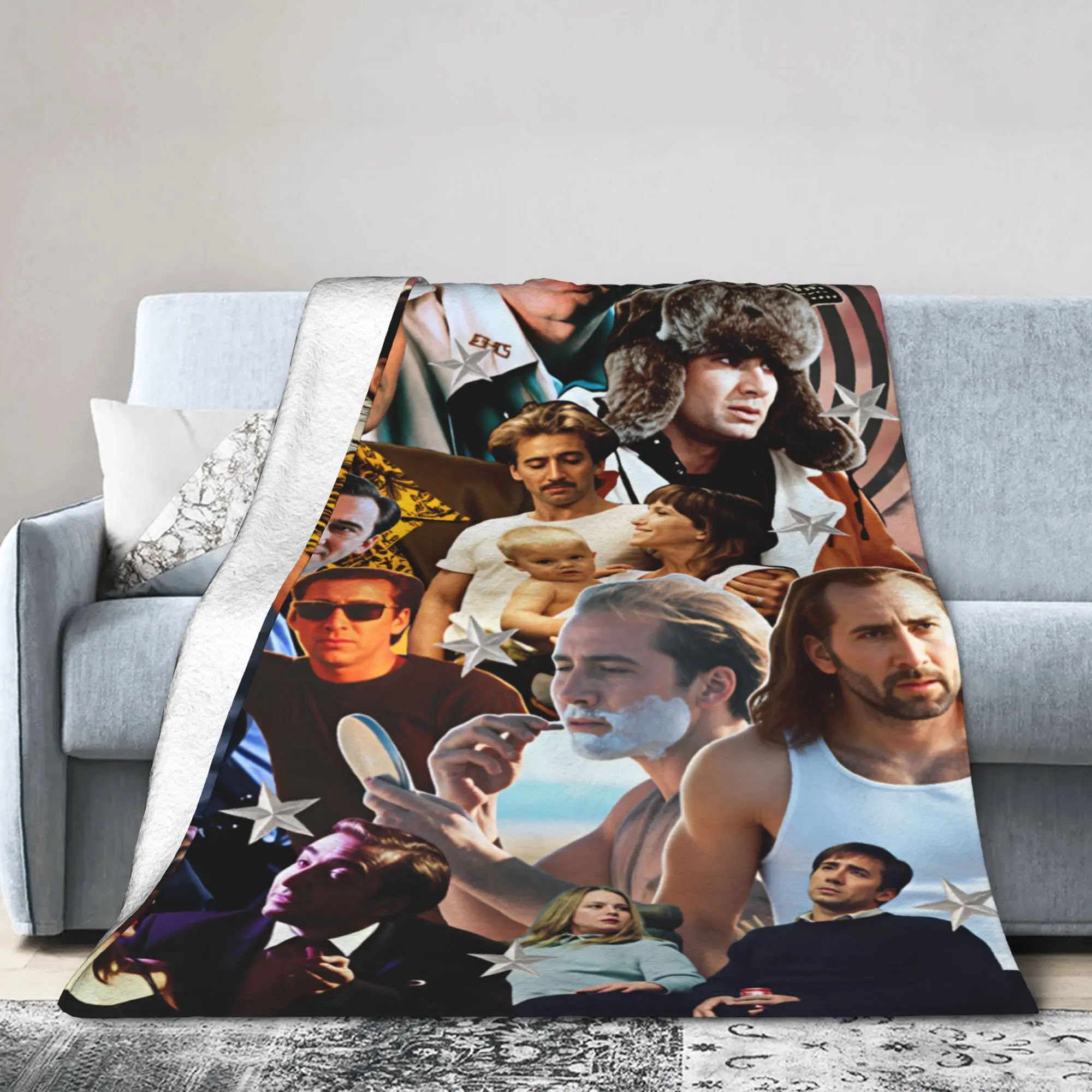 Nicolas Cage Picture Collage Blanket Quality Super Warm  Bedding Throws Winter Travel Office Couch Bed Fashion Bedspread