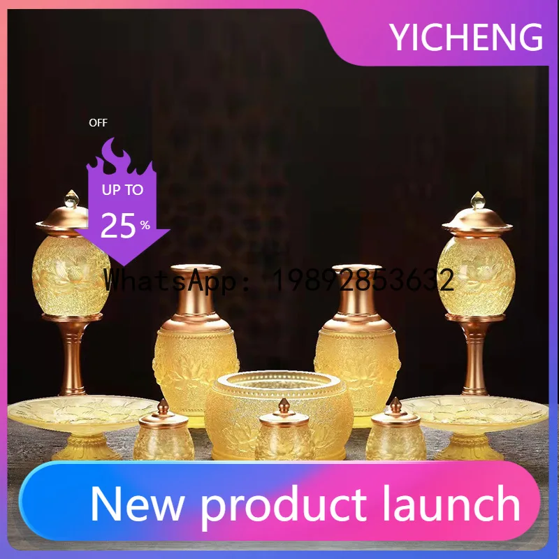 

SLT glazed lotus Buddhist utensil set ornaments for home living room Buddhist hall temple tabletop placement for Buddha statues