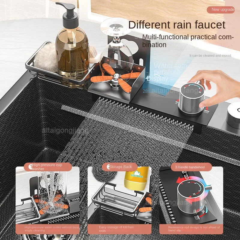 Freight Free Black 304 Stainless Steel Honeycomb Kitchen Sink Home White Gold Golden House Home Drainer Waterfall Sink