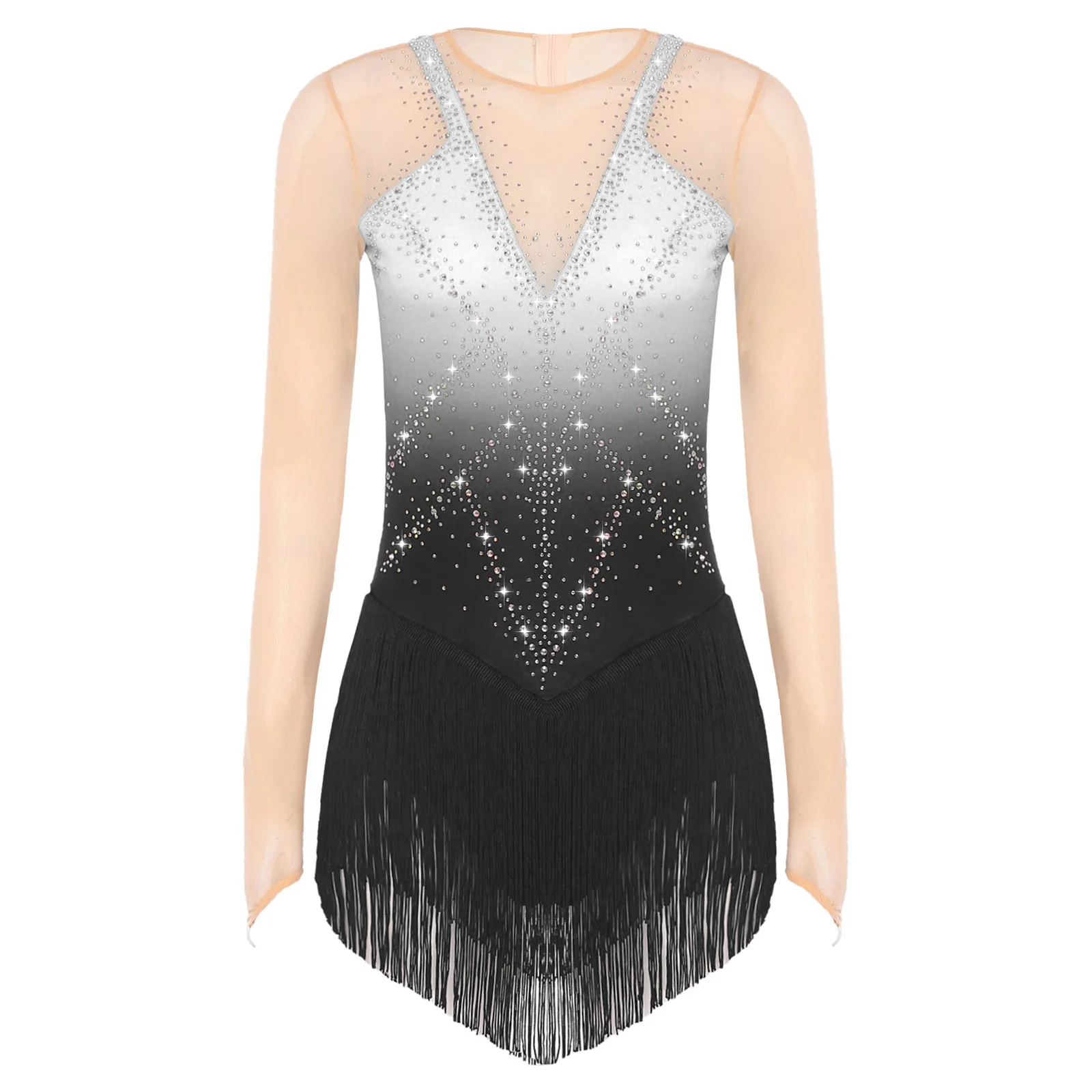 

Tango Latin Dance Costume Adult Womens Lyrical Gymnastics Dance Leotard Dress Glittery Rhinestone Figure Skating Bodysuit Dress