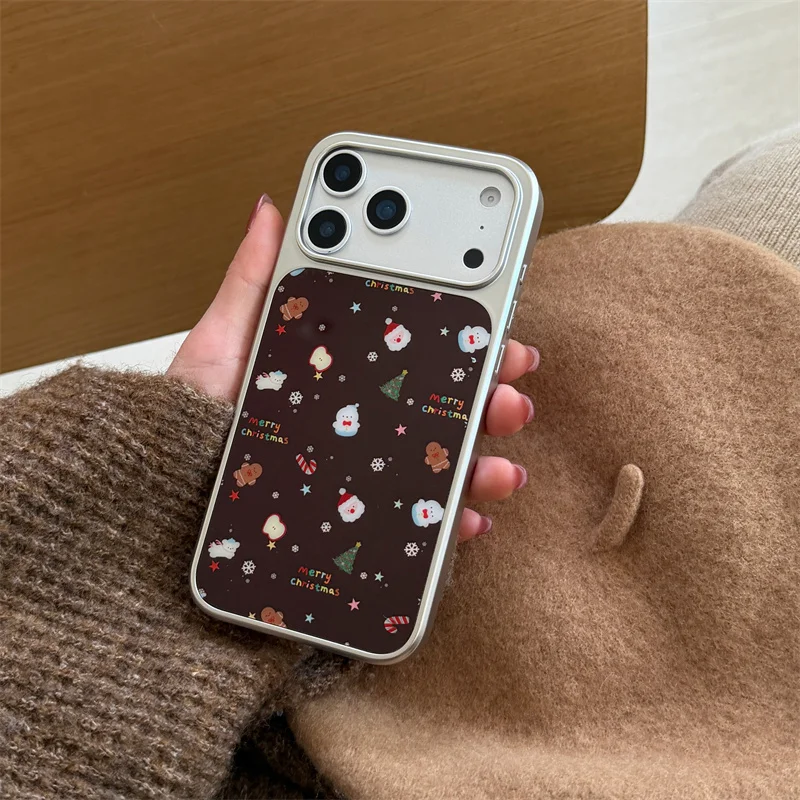

Merry Christmas Winter Retro Style Floral silver border Phone Case For iphone 17promax 16 15 14 Pro Max Cartoon Cute Ppattern