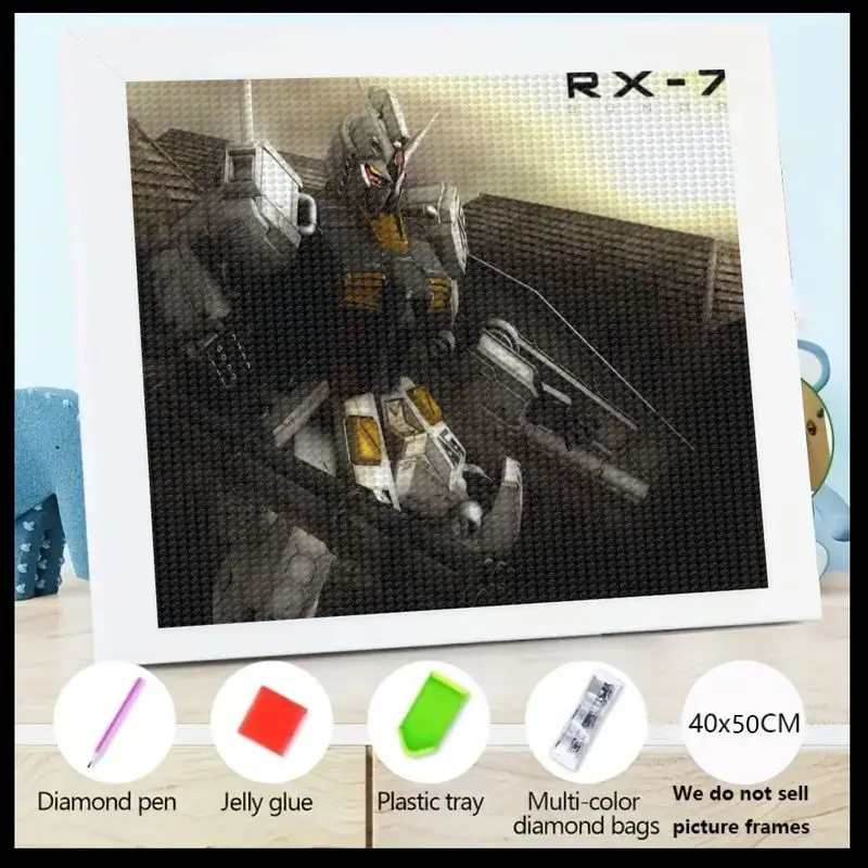 

1PC 5D DIY Diamond Painting Kit, Futuristic RX-7 Robot Mecha Gundam Style Full Drill Art, Crystal Round Diamond Gem Painting Set