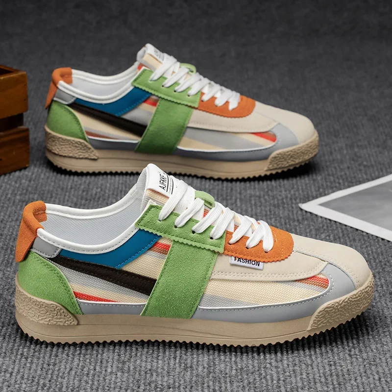 Zapatos informales a la moda para hombre, lona transpirable, versión mejorada, ropa de temporada para primavera y verano, forro de poliéster con punta redonda