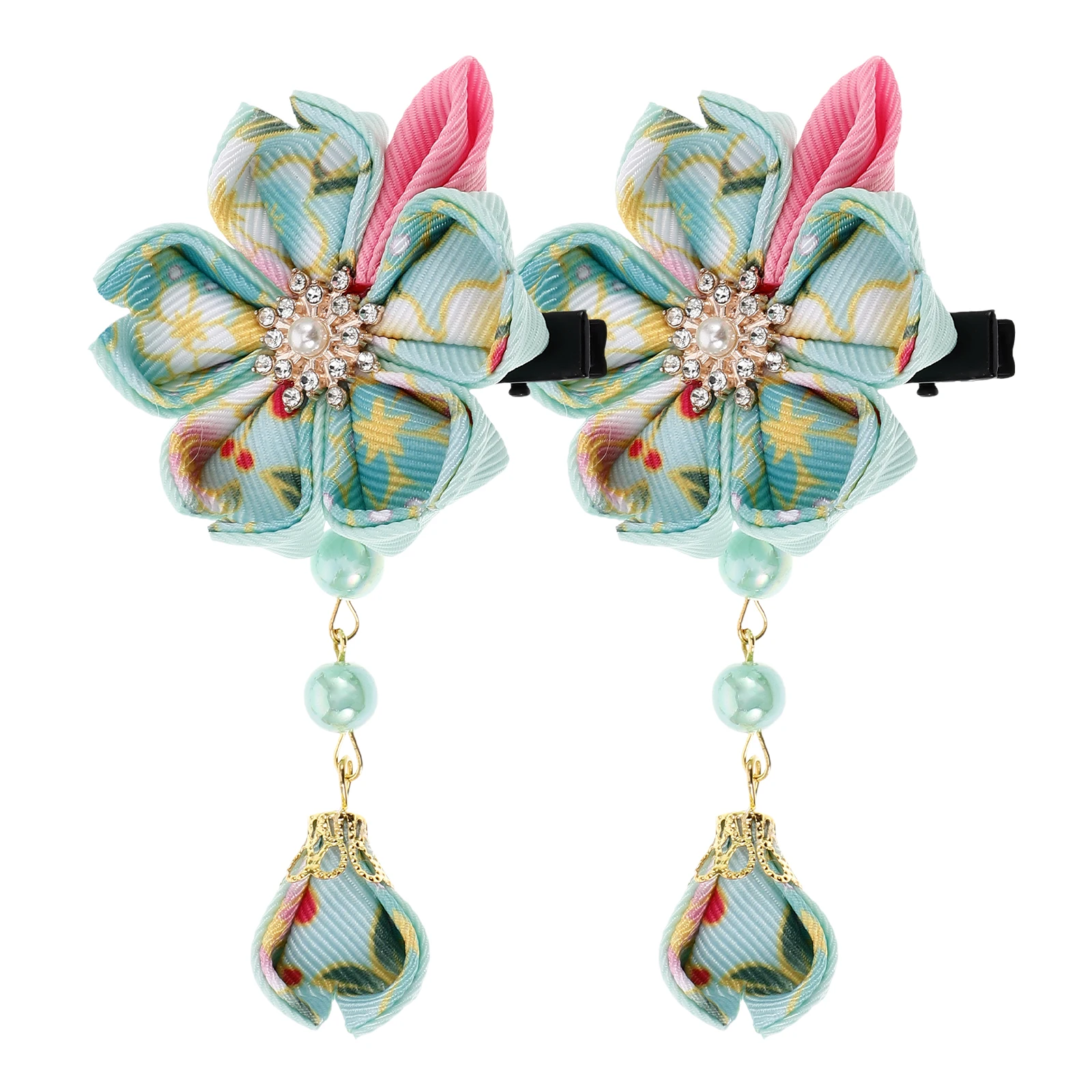 

2pcs Hair Clips Light Green Zinc Alloy Tassel Accessories Kimono Hairpins Hanfu Decorations Japanese Style