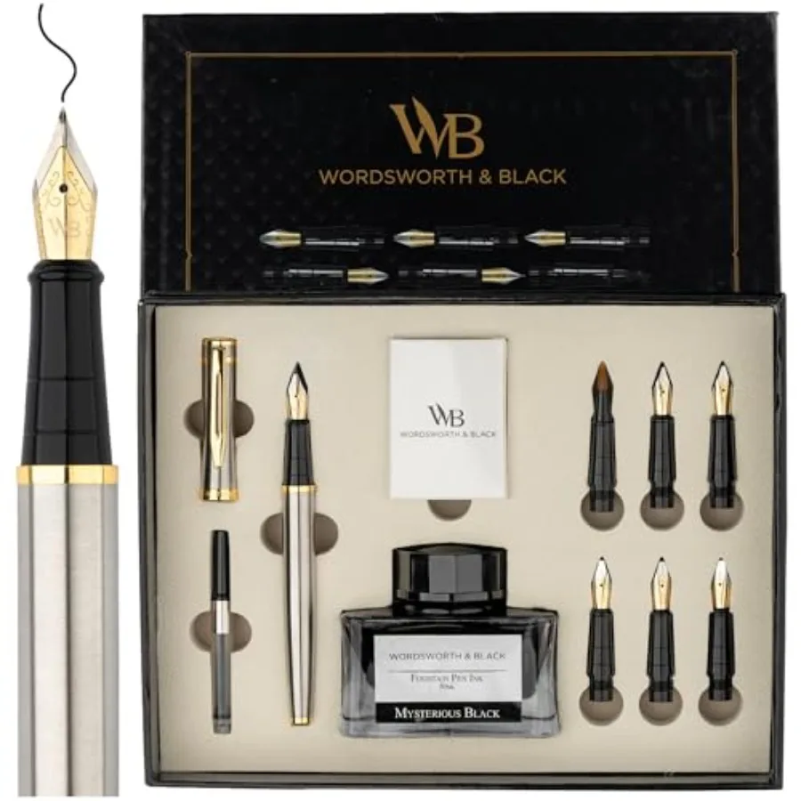 

Calligraphy Pen Gift Set Includes Bottle 6 Cartridges Refill Converter 6 Replacement Nibs Premium Package Journaling Smooth Wri
