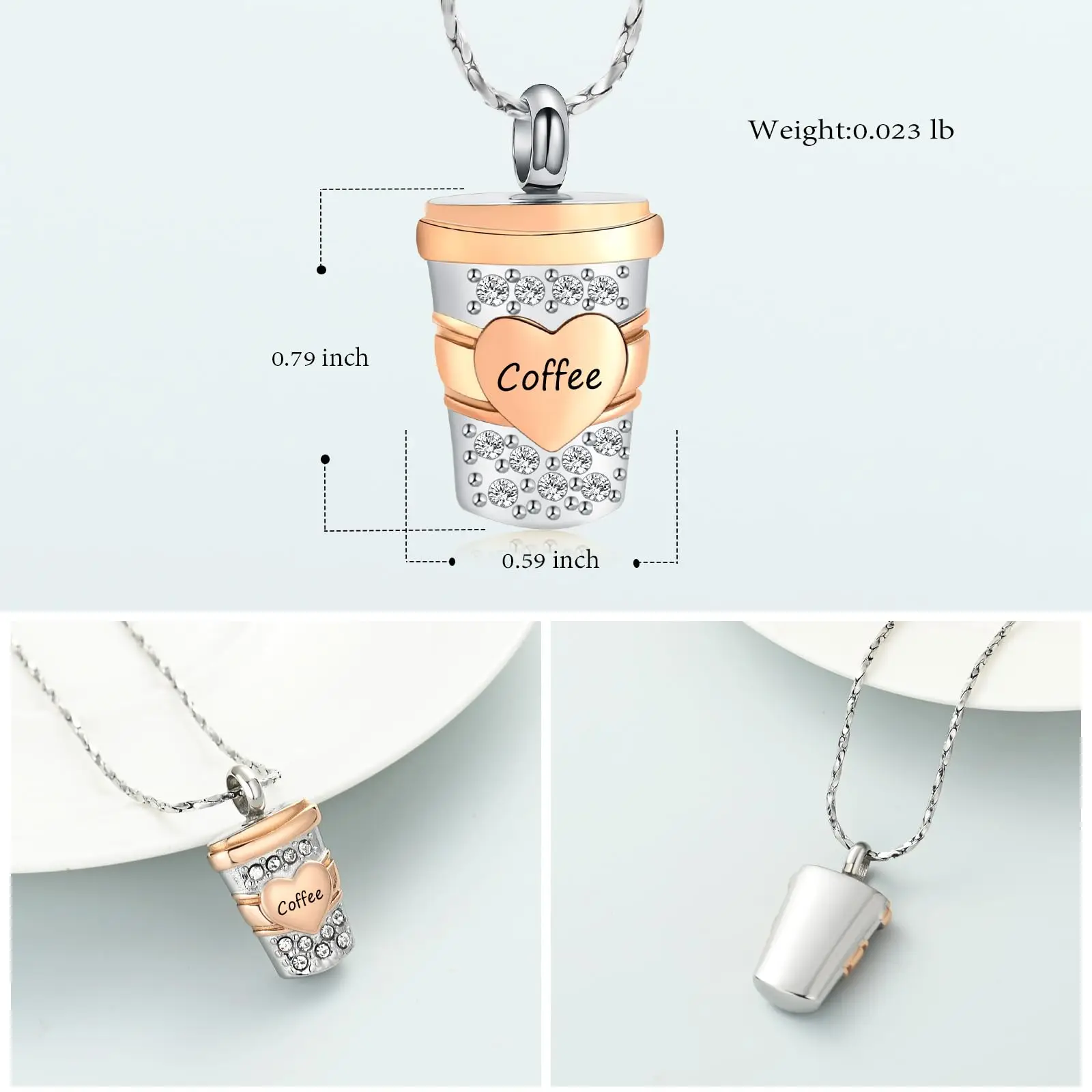 Coffee Cup Cremation Jewelry for Women Men Ashes Pendant for Human Pet Heart Cup Keepsake Urn Necklace Memorial Jewelry