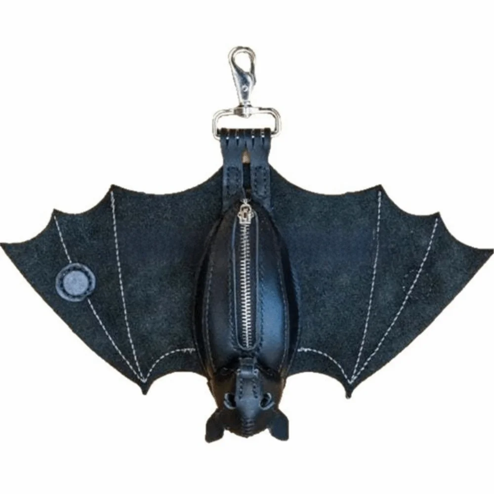 Cute Creative Bat Wallet Keychain Zipper Coin Purse Halloween Bat Pendant Ornaments Bag Hanging Leather Bat Keychain Key Decor