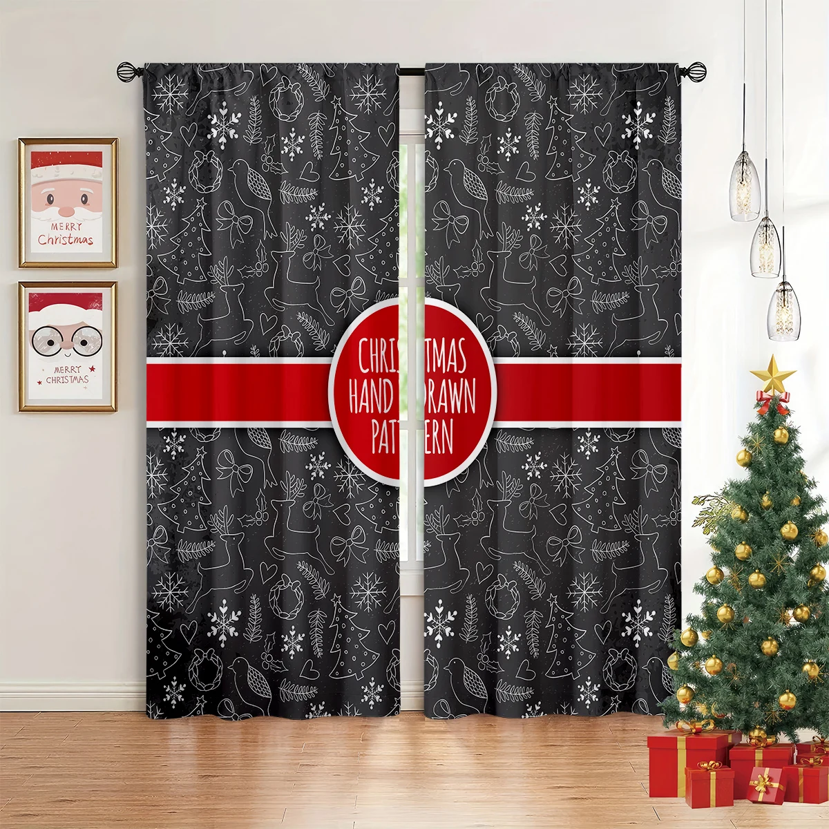 2pcs Christmas Window Curtains, Curtains With Cartoon Prints, New Year's Gifts, Festive Window Decorations For Children's Rooms.