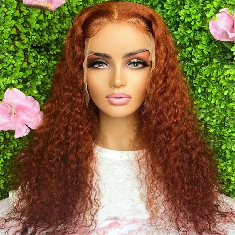 Pomarańczowy Bezklejowy Miękki Głęboki Długi 26 cali 180 Gęstość Kinky Curly Lace Front Peruki Dla Afrykańskich Kobiet Babyhair Preplucked Daily