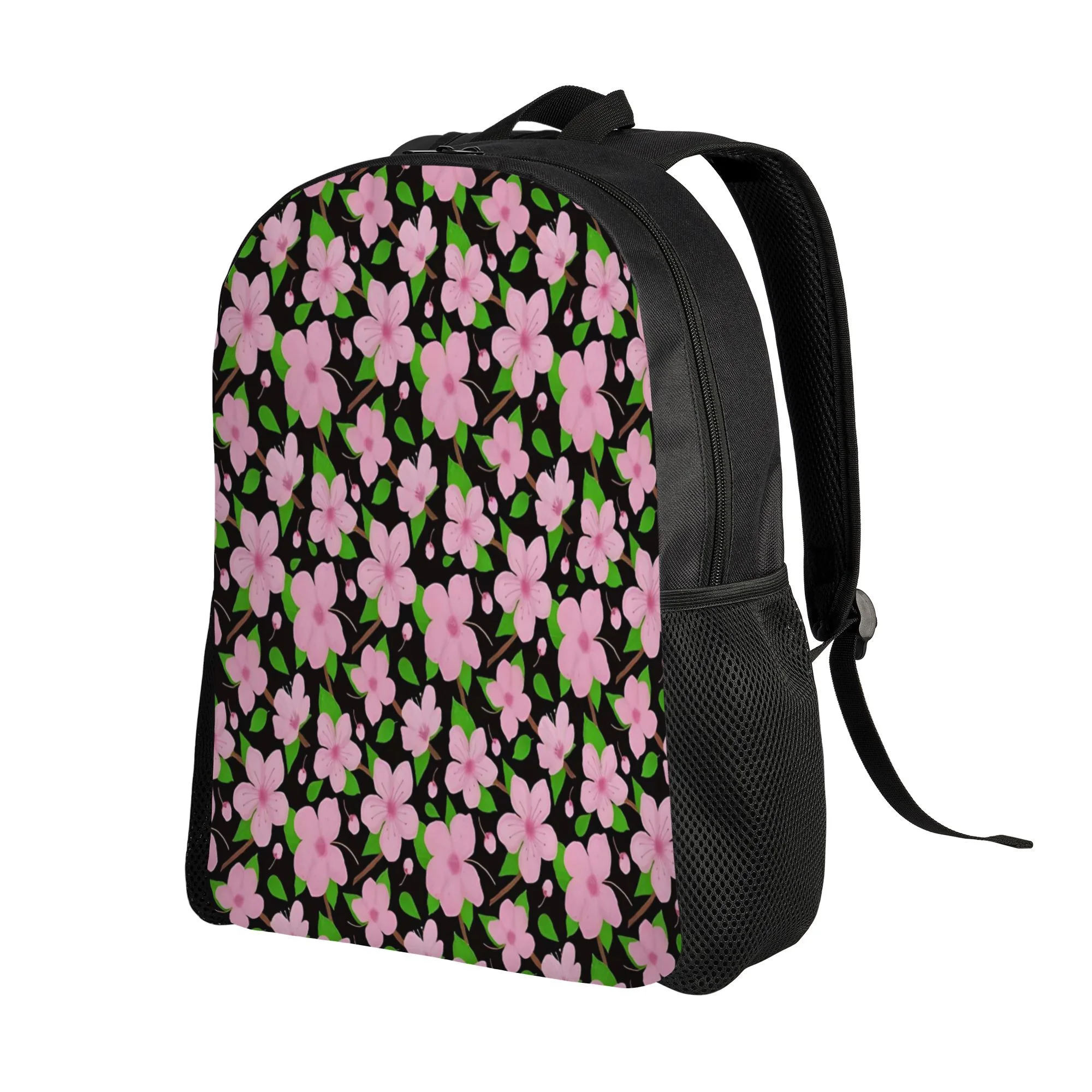 

1 Large Capacity Cherry Blossom Printed Backpack - Inspiration Black Bag, Durable Travel Backpack, Suitable for University