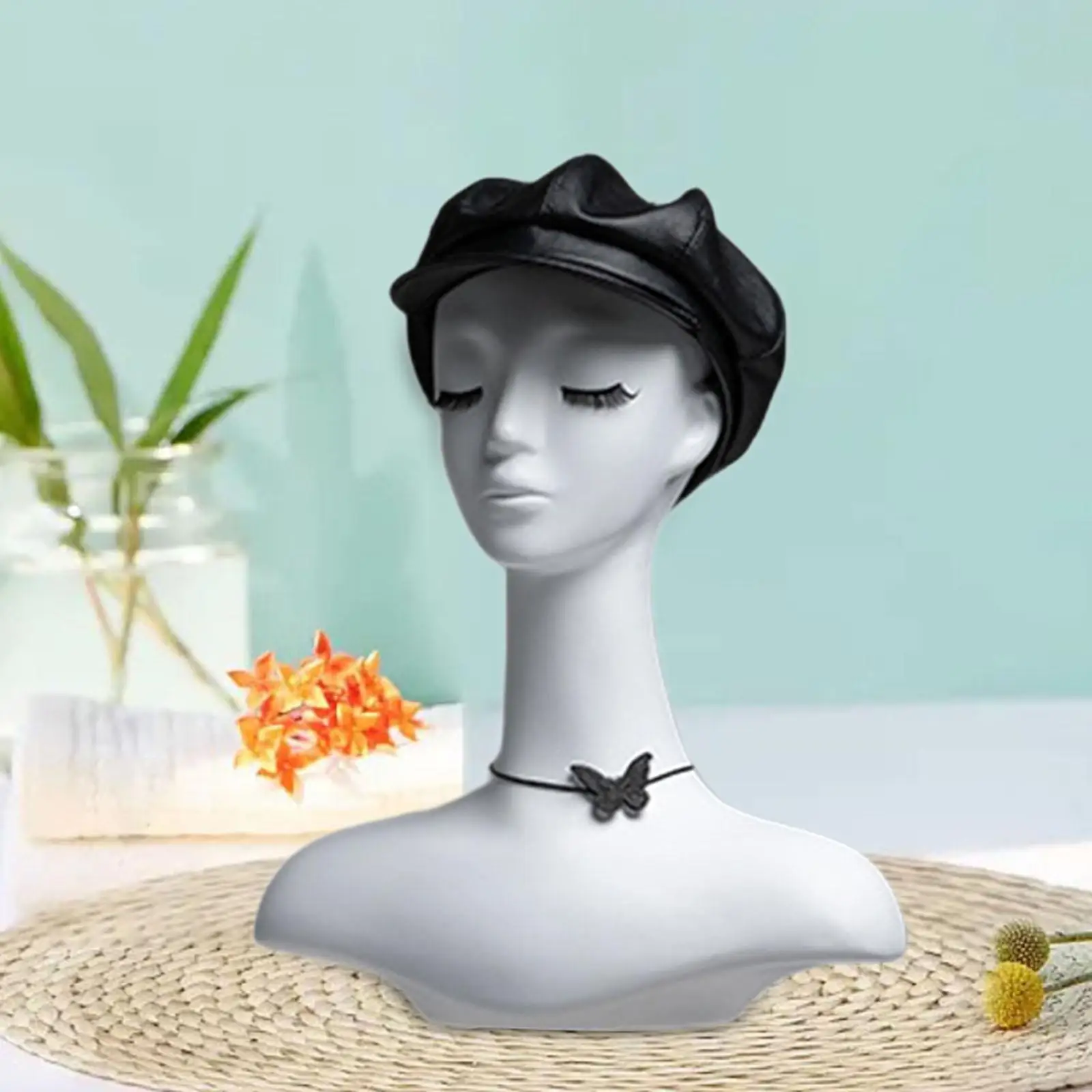 Female Mannequin Head with Shoulder Wig Showing Stand Professional Realistic Wig Holder Wig Head for Wig Necklace Displayiny