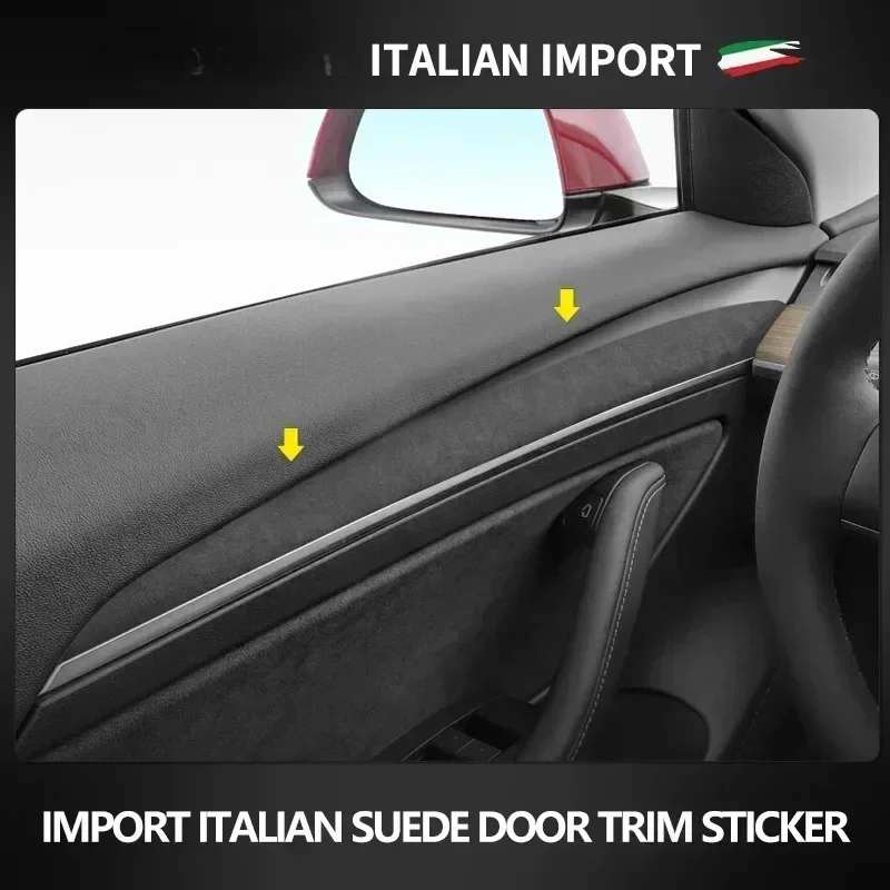 Suede For Tesla Model 3 Y 2020 2021 2022 2023 Car Door Trim Protection Sticker Interior Door Handle Decoration Panel