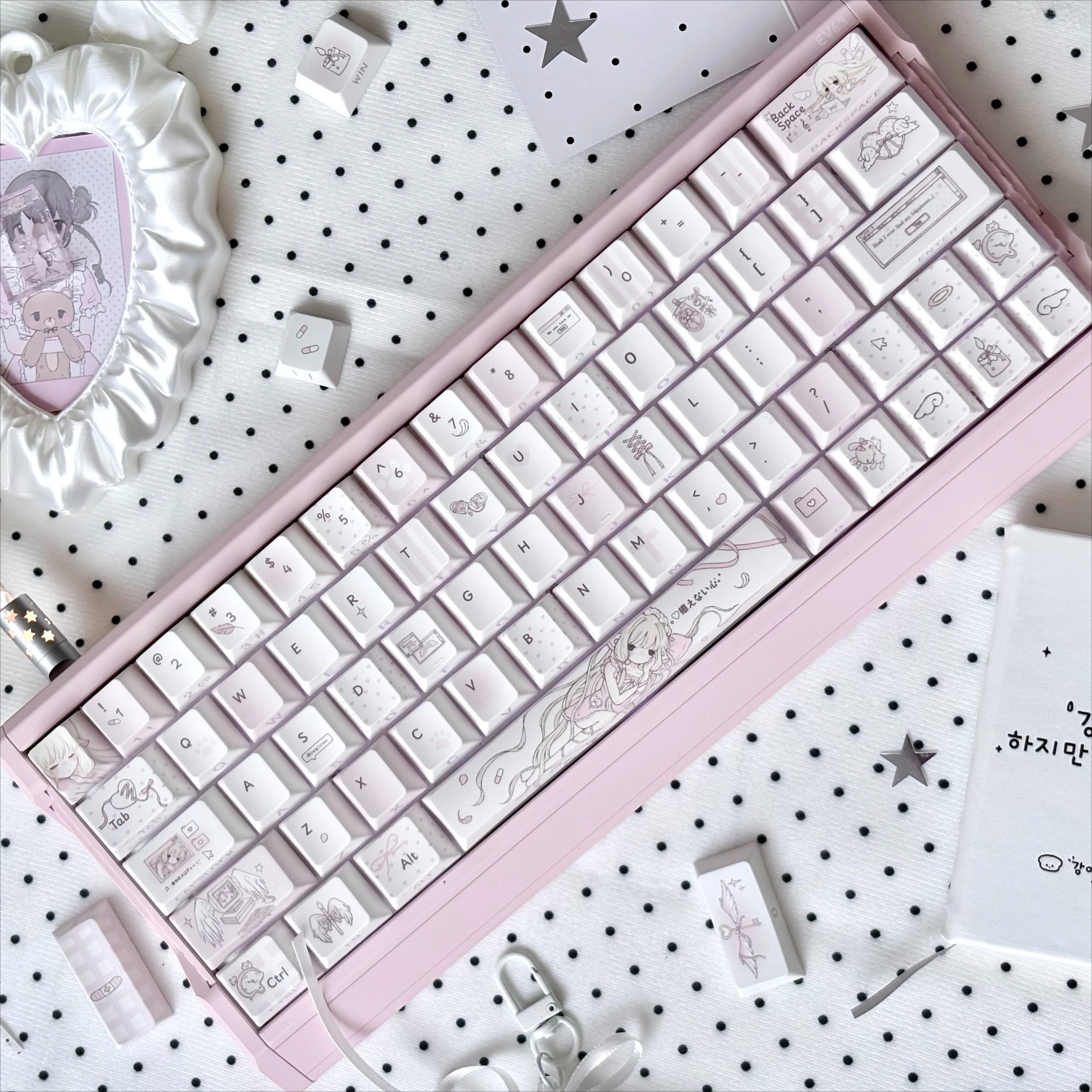 MAIMOOO Pink Keycap Little Ji Girl Heart PBT Five Sided Heat Sublimation Cherry High Manga Girl Keycap