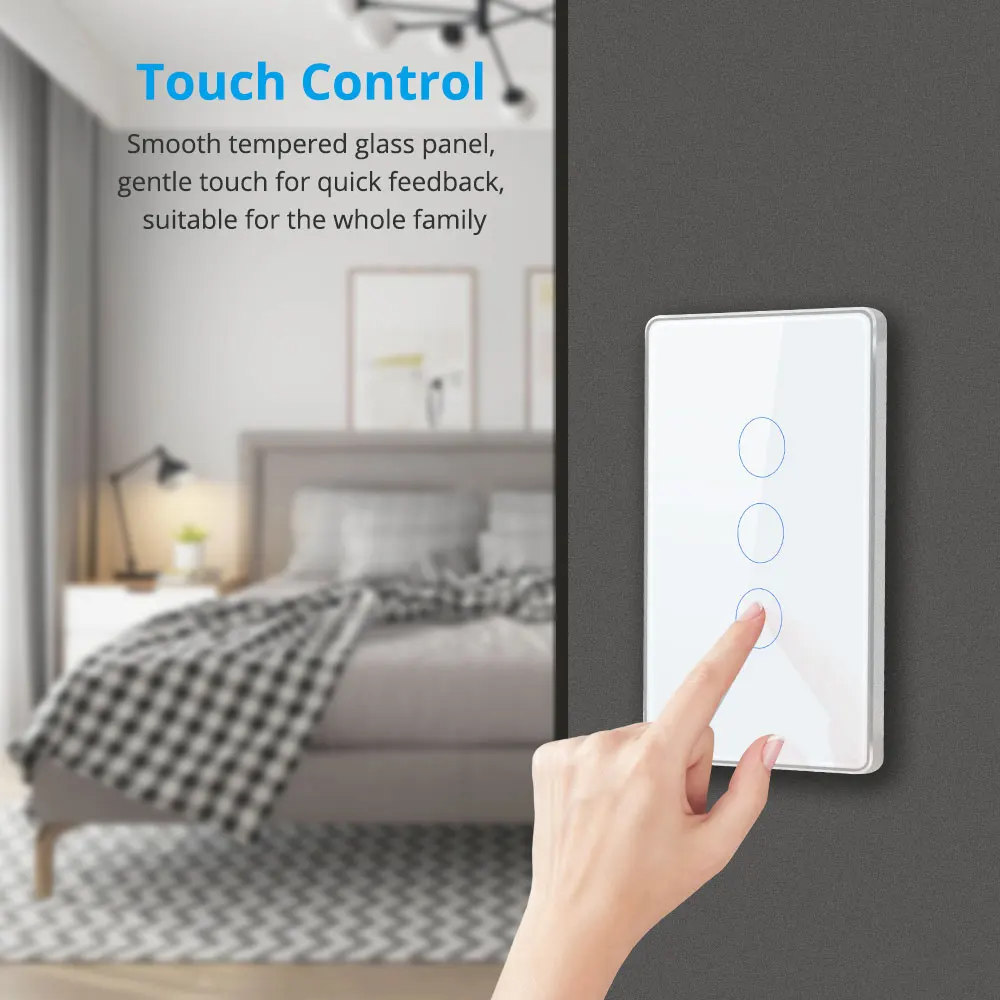 Zemismart Homekit WiFi Smart Wall Light Switch 3 Gangs Touch Panel US Interruptor Tuya App Alexa Google Home Siri Voice Control