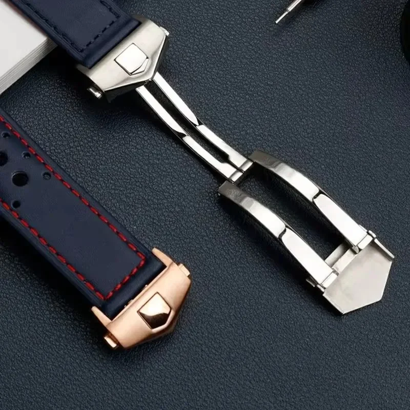 22mm leather strap for TAG HEUER Grand Carrera F1 Formula 1 Monaco series atmospheric air hole folding buckle strap accessories