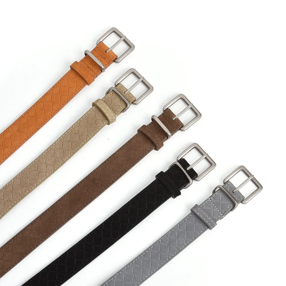 Classic Suede Check Pattern Women's Belt Fashion Simple Jeans Accessories Genuine Leather Versatile Solid Color Pin Buckle Belt