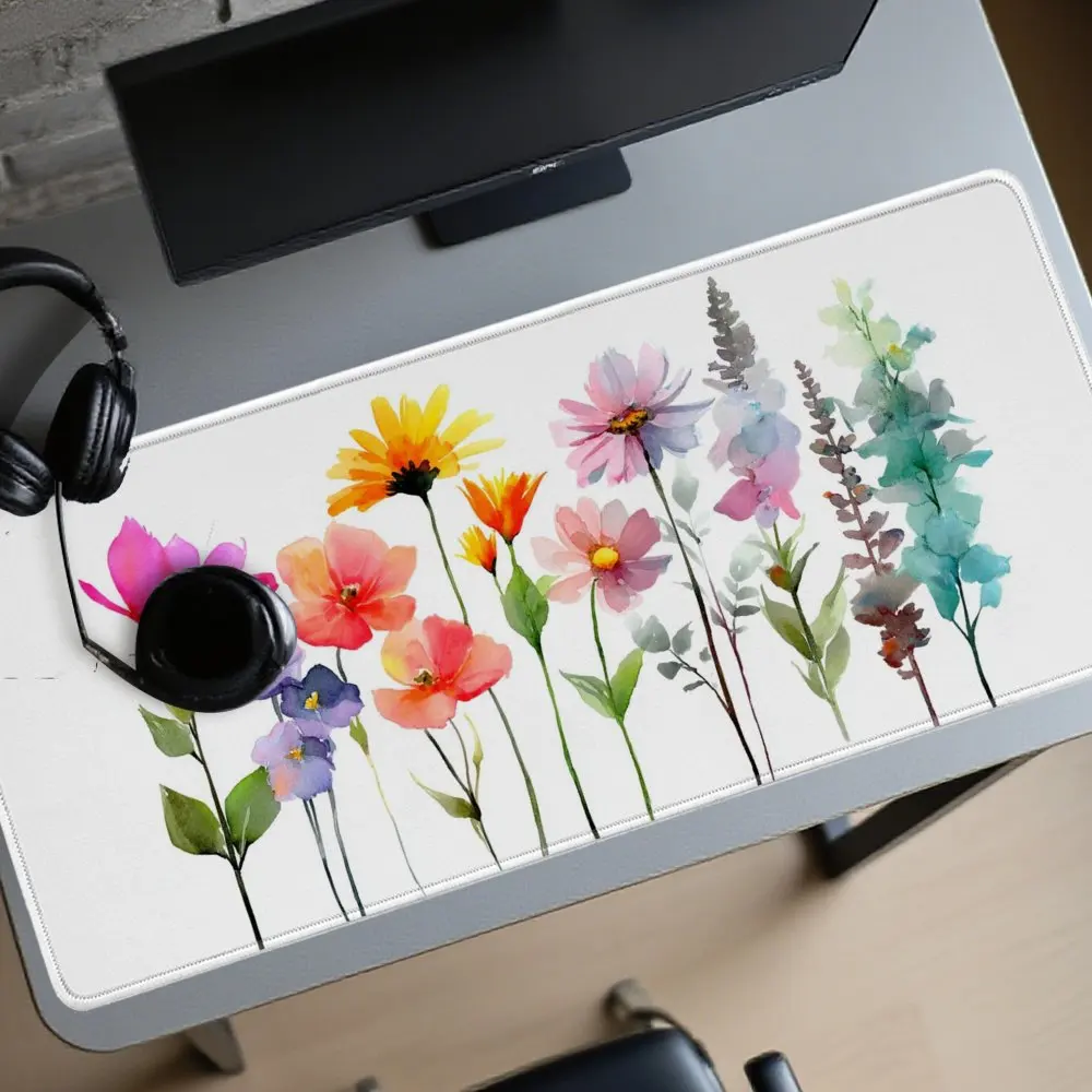 Watercolor Floral Arrangement Desk Pad Rubber Gaming Mouse Pad Aesthetic Computer Mat Large