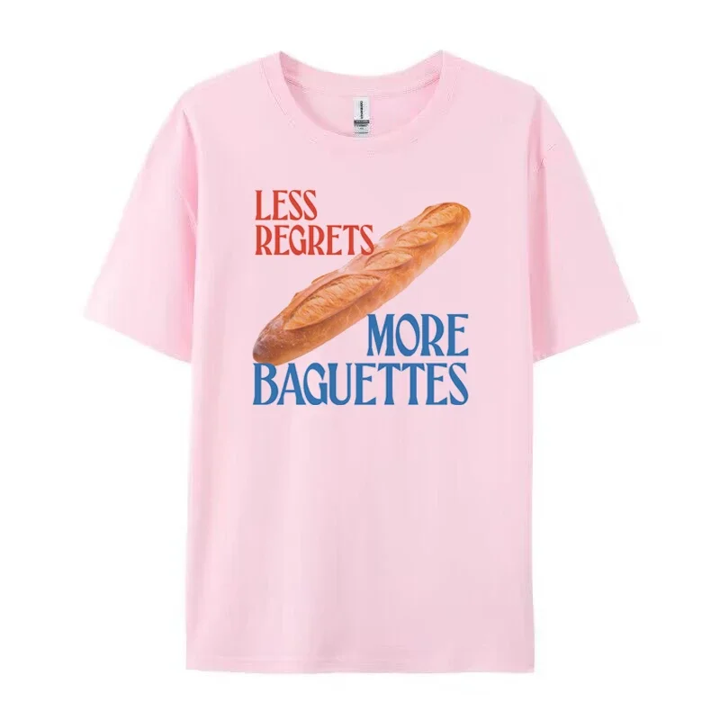 Less Regrets More Baguettes Women Funny T-Shirt Cute Foodie T Shirt Casual Short Sleeve Bread Lover Tee Shirt Unisex Tops Gifts