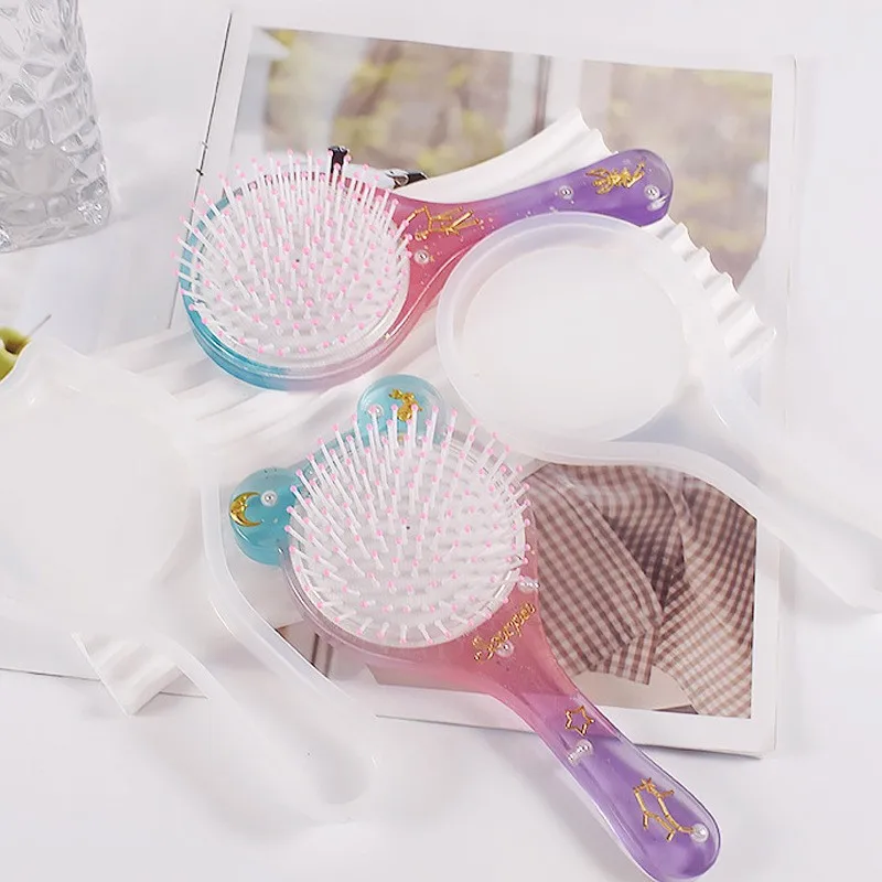 Airbag Comb Mirror Crystal Epoxy Resin Silicone Mold DIY Handmade Handle Air Cushion Comb Mold Resin Mold Home Decoration