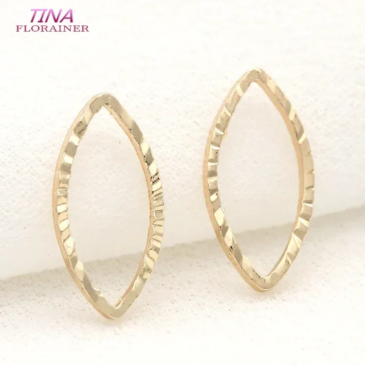 14k Gold Color Plated Brass Oval Drop Pendant Connector Component DIY Jewelry Making Accessories Earrings Connecting  Wholesale