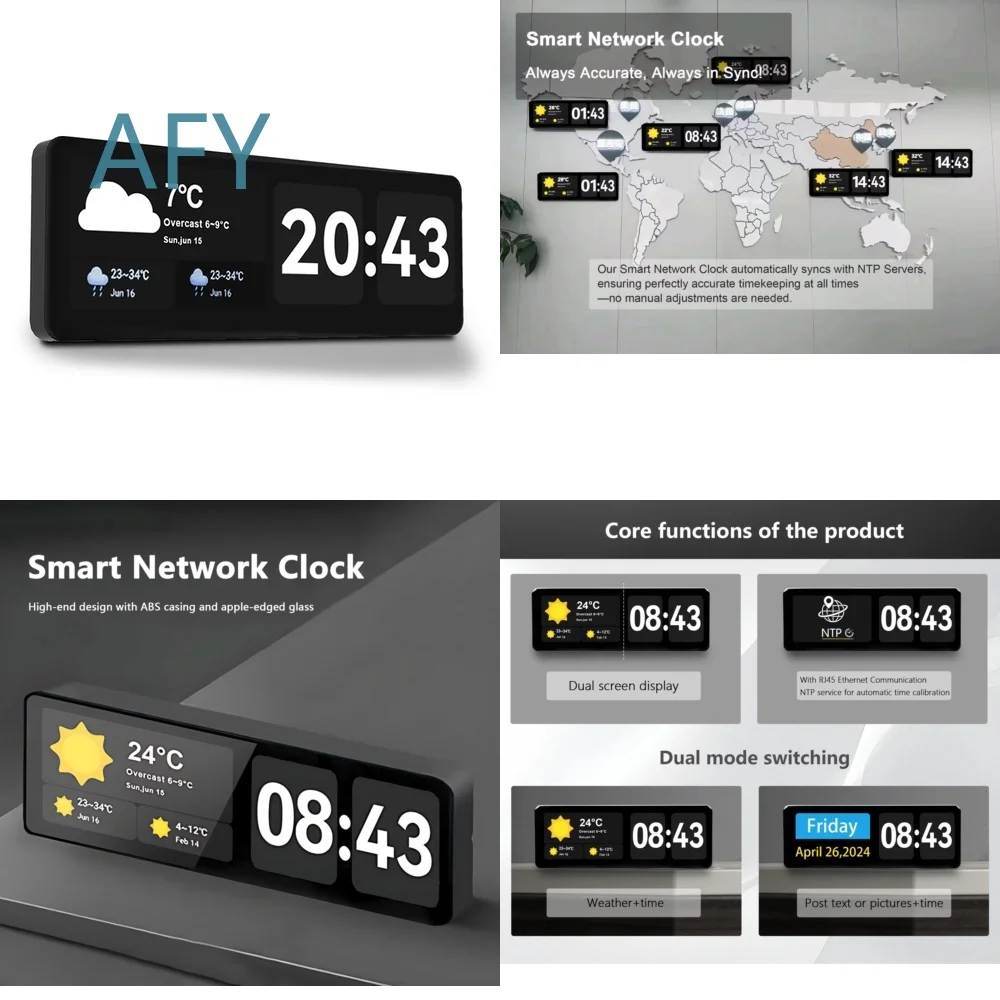 21 Inch Smart Digital Wall Clock with Dual Display for Weather Time Temperature Humidity Indoor Outdoor Use Network Connected