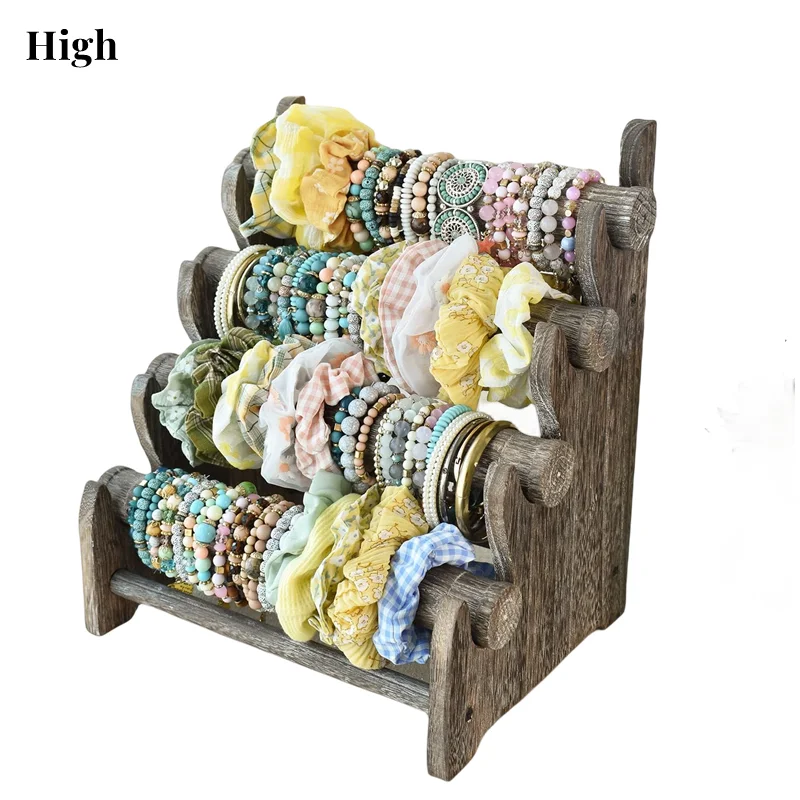 Wooden 4 Tier Jewelry Bracelet Display Stand Bangle Scrunchie Organizer Holder for Store, Showcase and Home Storage, 12