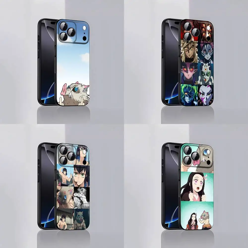 

D-Demon Inosuke Hashibira Slayer Phone Case For iPhone 17,16,15,14,13,12,Pro,Max,Plus,E,SE4,Air,Mini Black Soft Cover