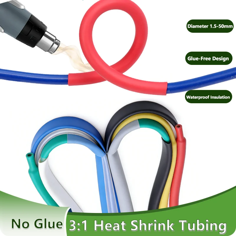 3:1 Heat Shrink Tubing No Glue Diameter 1.5mm ~ 50mm Wire Cable Protect Tube Waterproof Polyolefin Insulated Sleeve 1~10m