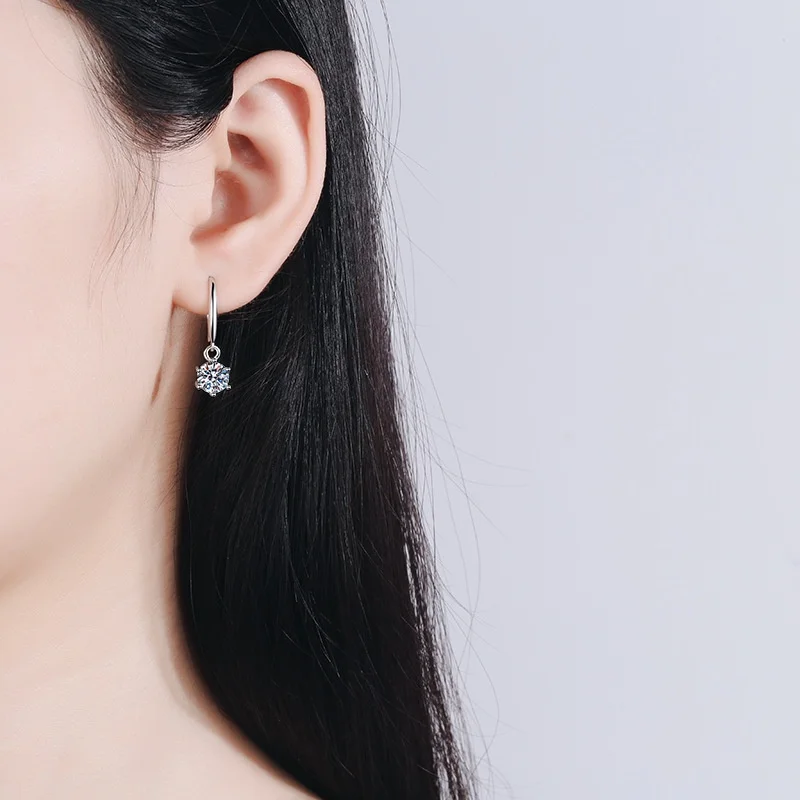 SGARIT Jewelry 1ct 6.5mm Moissanite Droop Earrings for Women S925 Pure Silver Wedding Chrismas Gift