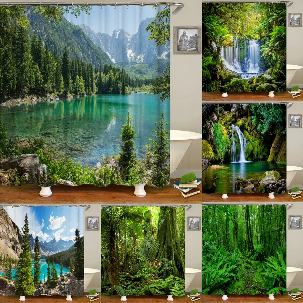 Forest Natural Scenery Shower Curtains 3d Printing Bath  Polyester Washable Fabric With Hooks Home Decorative Screen