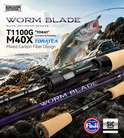 KINGDOM Worm Blade Fishing Rod 1.9-2.04m T1100G+M40X Carbon Fuji SIC Guide XF Fast 2‑Sec L M ML MH Spinning Casting Rod For Bass