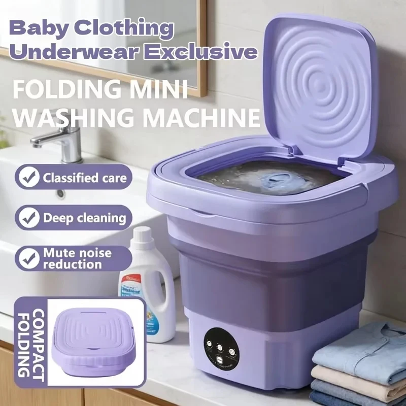8L Portable Mini Foldable Washing Machine with Spin Dryer Compact Sock Underwear Washer for Travel Dorm Home Use Washing Machine