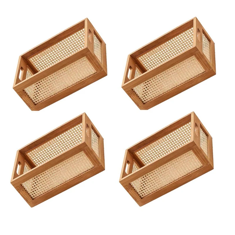 Keranjang anyaman penyimpanan buku keranjang dekoratif ABWR-4X untuk penyimpanan keranjang pengaturan kamar tidur rotan kamar mandi