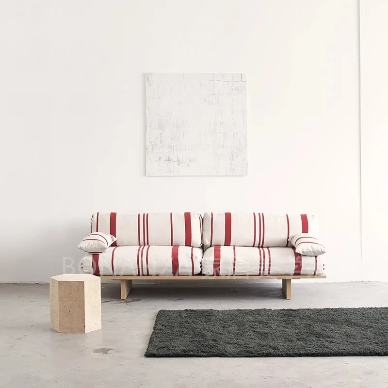 Medieval wind wabi-sabi wind small apartment designer removable living room bedroom fabric sofa dopamine solid wood