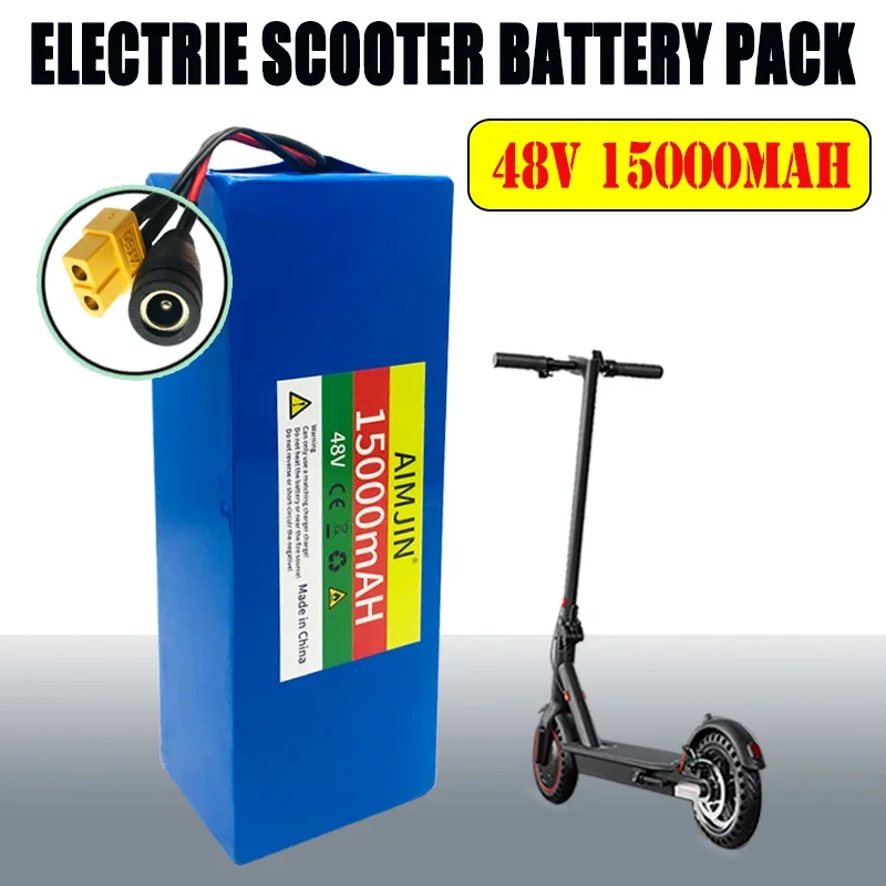 48V 15000mAh Li-ion Rechargeable Battery Pack 13S4P 15Ah Electric Scooter Bicycle Replacement Lithium Battery with Built in BMS