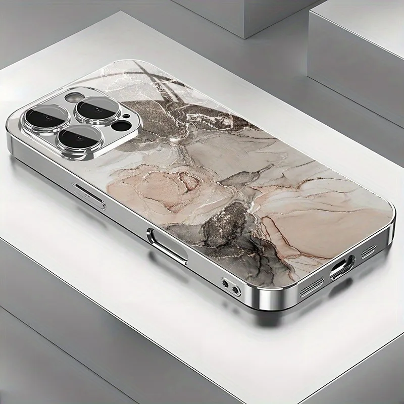 

Luxury Marble Texture Pattern Glass Electroplated TPU Phone Case For iPhone 17 16 15 14 13 12 11 Pro Max Plus 16E 17 Air Cover