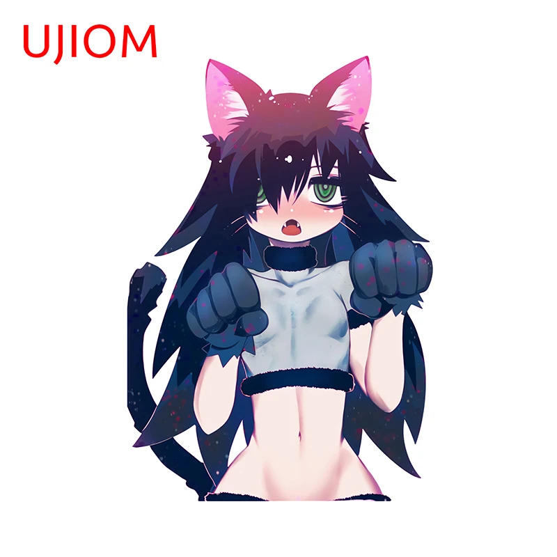 UJIOM 13cm X 8.4cm Lovely Kitten Furry Girl Wall Sticker Nice Bathroom Living Room Posters Decal Funny Home Decoration Murals