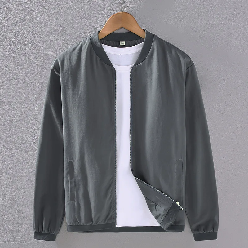 

Simple Pure Color Men's Jaet Lightweight Baseball Collar Casual Sle Cotton Fabric Outerwear for Autumn Season