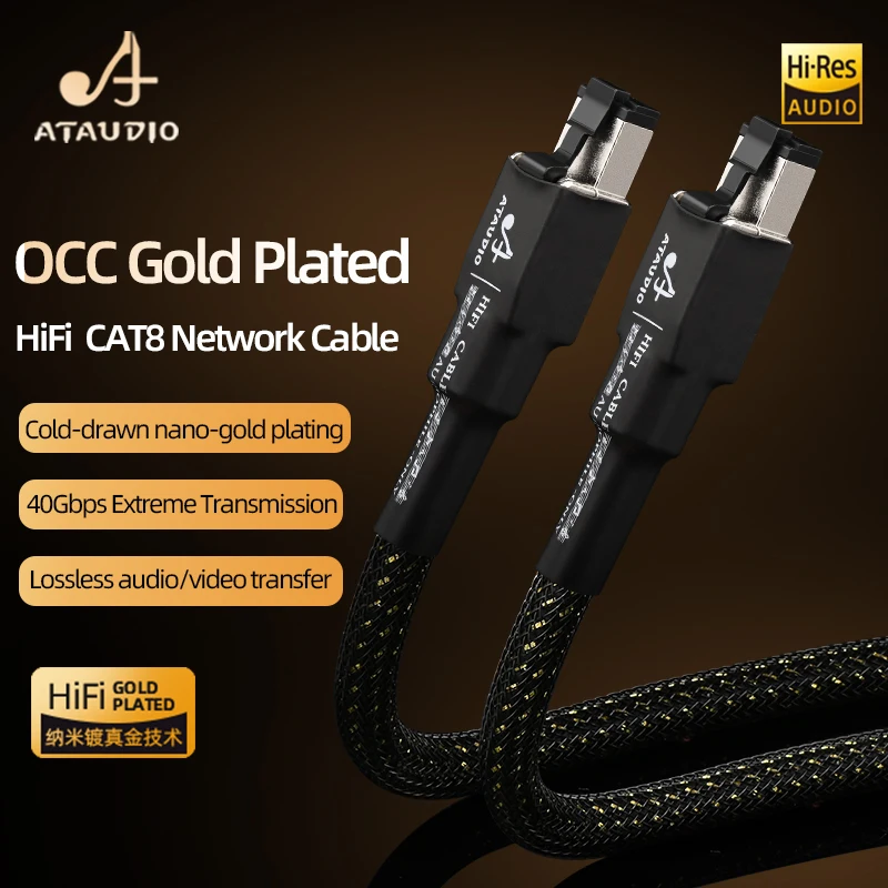High Speed OCC Gold Plated Cat 8 Network Cable Anti-Interference with Shield 40Gbps 2000MHz HiFi Audio RJ45 Jack Ethernet Cable