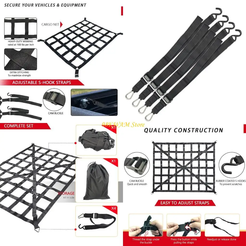 

Cargo Barrier For Pickup Trucks SUVs Nylon Reinforced Hooks Slip Design 68UF