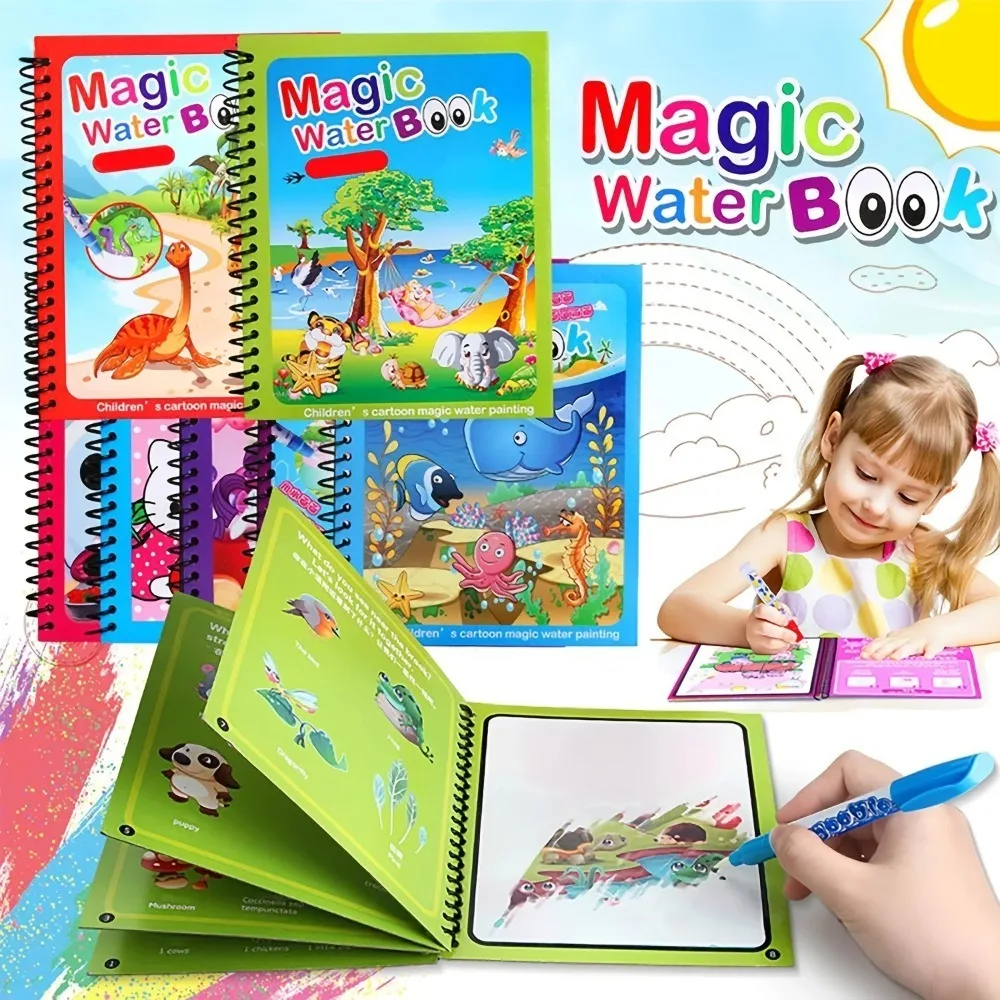 Livre de Coloriage à l'Eau Magique Réutilisable pour Enfant, Jouet Sensoriel Montessori, Peinture Graffiti, Bricolage, Dessin