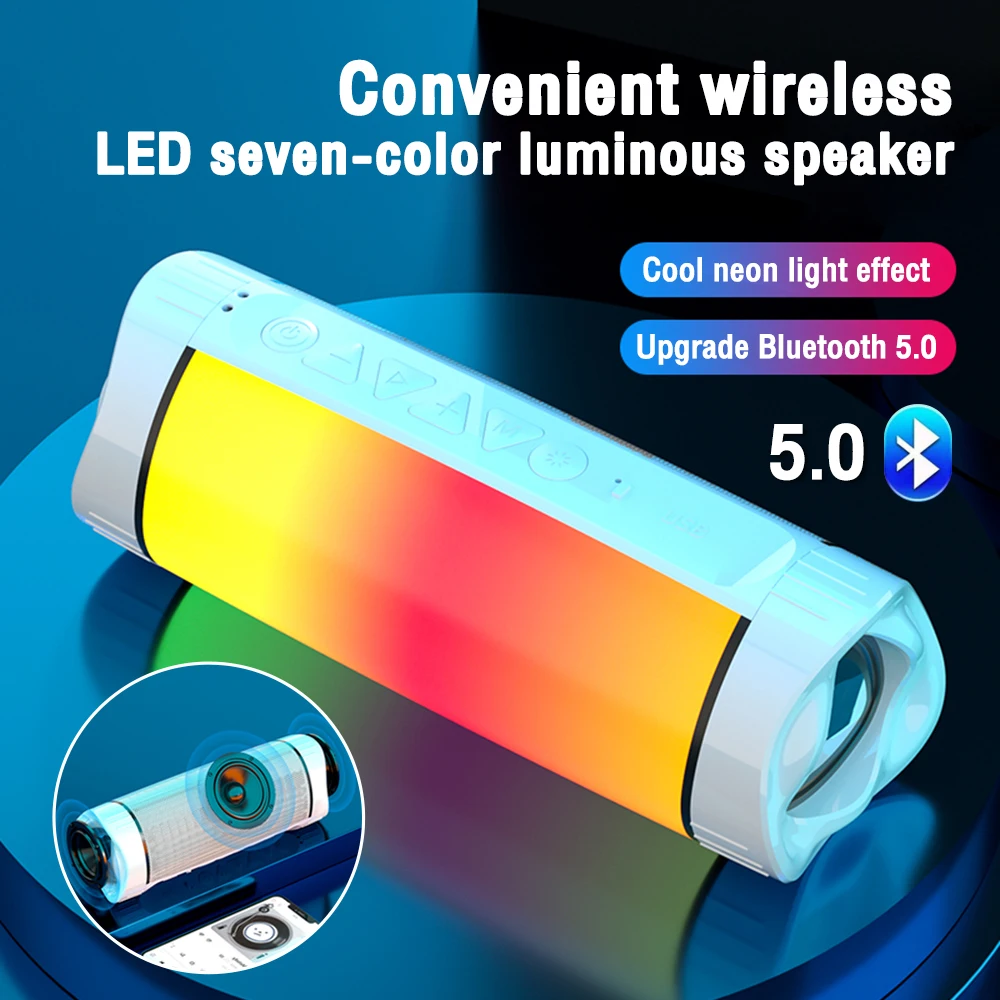 

Portable Speaker Wireless Bluetooth-compatible Subwoofer LED Color Dazzling Light Subwoofer Stereo Speaker FM Radio Support AUX