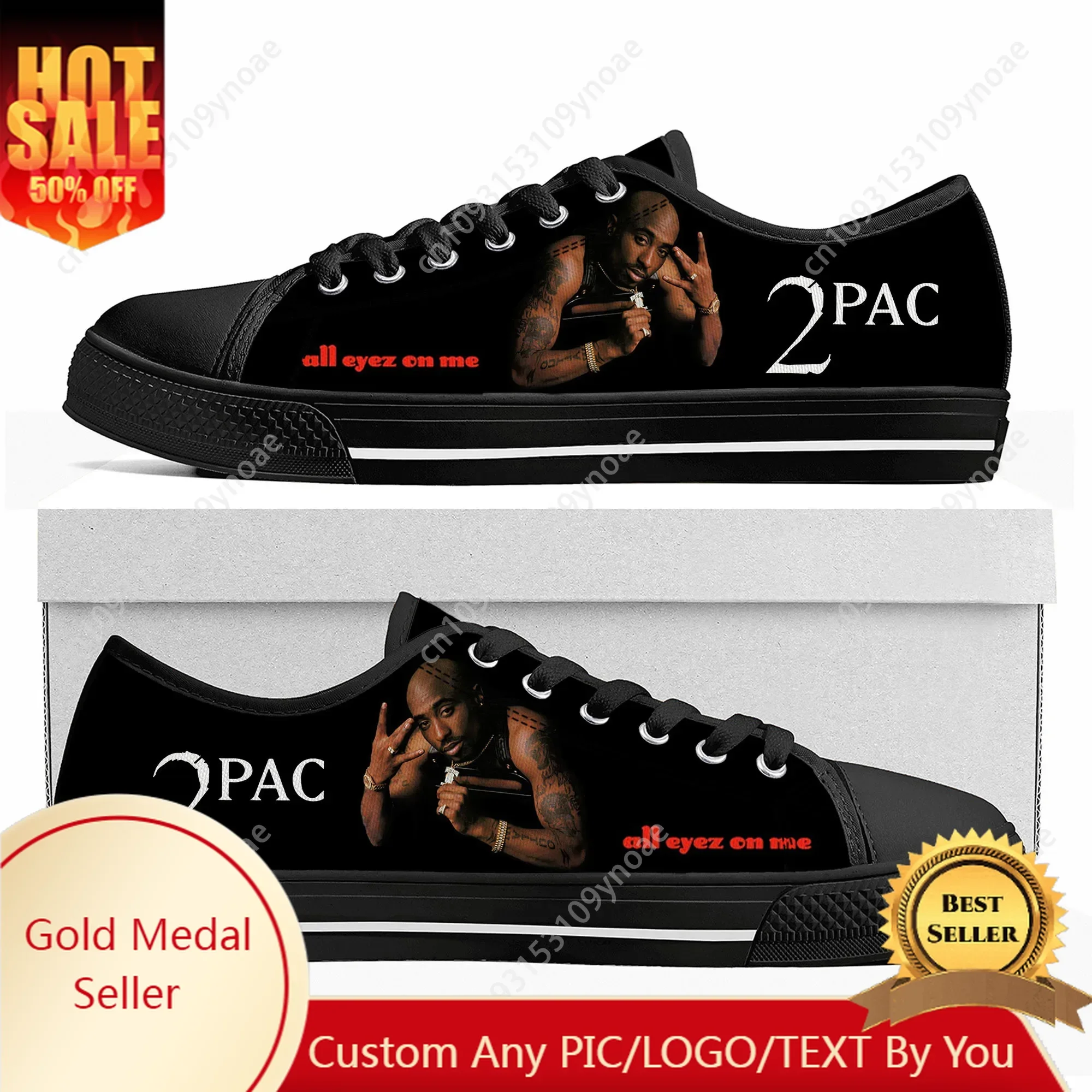 Rap 2Pac Tupac All Eyez On Me Low Top High Quality Sneakers Mens Womens Teenager Canvas Sneaker Casual Couple Shoes Custom Shoe